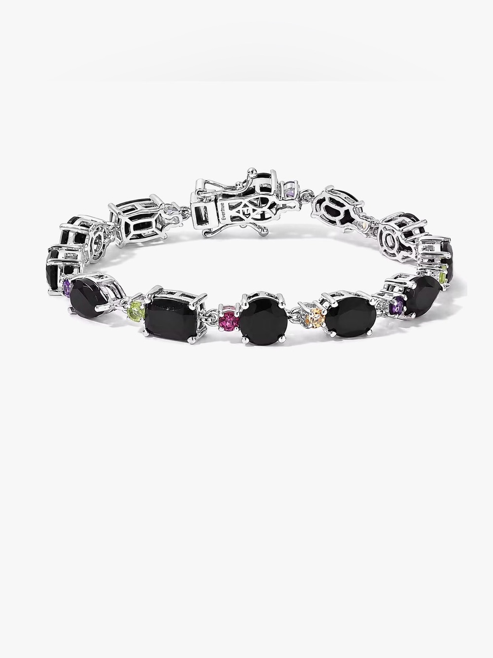 EverTrue Womens Thai Black Spinel/Multicolor Gemstone Bracelet Platinum Bond New